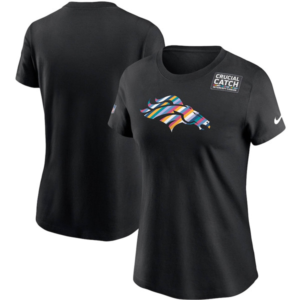 Women's Denver Broncos 2020 Black Sideline Crucial Catch Performance NFL T-Shirt(Run Small)